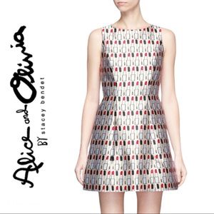Alice + Olivia Lindsey Mixed Lipstick Print Dress